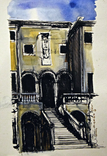 绘画 标题为“Palladio, Villa Godi” 由Lucio Forte, 原创艺术品, 水彩