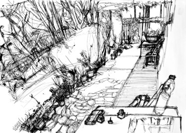 图画 标题为“Le Jardin de la Vil…” 由Lucio Forte, 原创艺术品, 墨