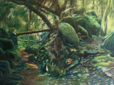 Malerei mit dem Titel "GRIMPETTE EN FORÊT." von Jacques Tafforeau, Original-Kunstwerk, Aquarell