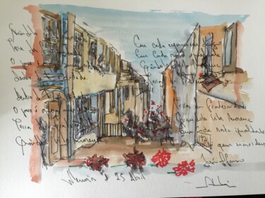 Dessin intitulée "Mémoire du 25 avril" par Hartiste, Œuvre d'art originale, Aquarelle
