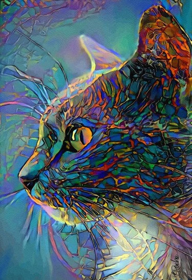 Nixxou - Cat, mix media on panel - 70 x 48 cm