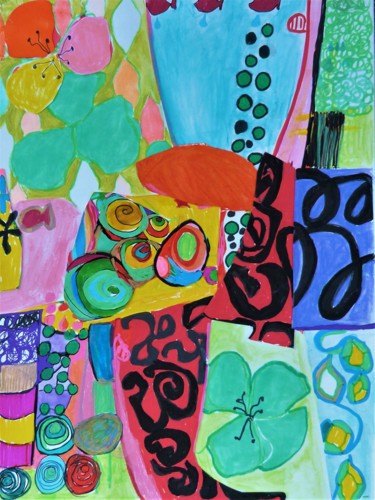 Drawing titled "Hibiscus (et poisso…" by Brigite Oury, Original Artwork, Marker