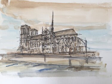 Dessin intitulée "Notre Dame avant l’…" par Hartiste, Œuvre d'art originale, Aquarelle