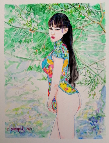 Peinture intitulée "Hu Yuner" par Philippe Cormault, Œuvre d'art originale, Aquarelle