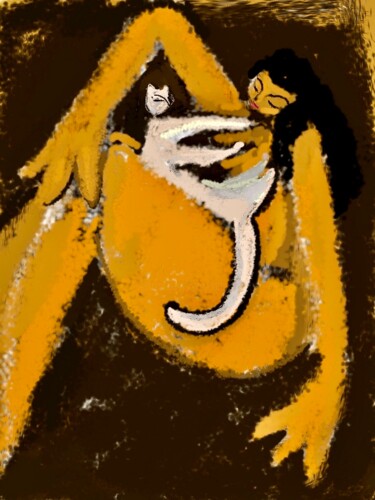 Digital Arts titled "woman and cat 9" by Simon Taylor, Original Artwork, Digital Painting