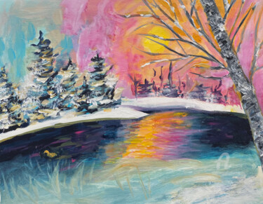 Painting titled "Lonely Duck in Wint…" by Judydcreates, Original Artwork, Acrylic