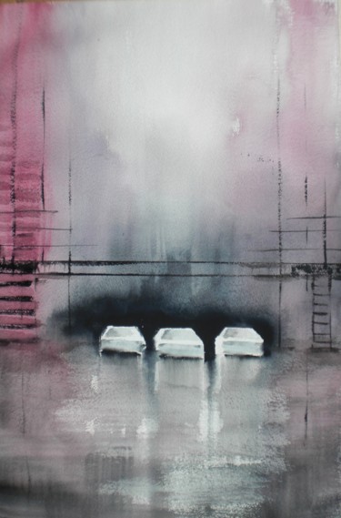 Malerei mit dem Titel "cars in the night 5" von Giorgio Gosti, Original-Kunstwerk, Aquarell