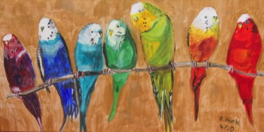 Painting titled "Budgies in best com…" by Renate Kock, Original Artwork, Acrylic