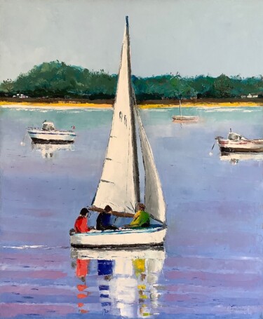 Petit voilier Peinture intitulée "Petit voilier" par Jacques Lajoinie, Œuvre d'art originale, Huile