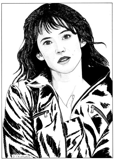 Dessin intitulée "Sophie Marceau" par Pascal Tavarner, Œuvre d'art originale, Encre