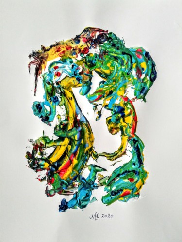 Schilderij getiteld "Dinos" door Marianne Huizinga, Origineel Kunstwerk, Gouache