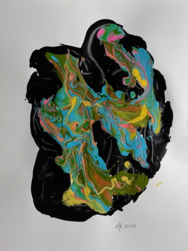 Schilderij getiteld "Magic dragons" door Marianne Huizinga, Origineel Kunstwerk, Gouache