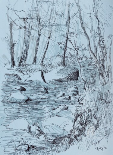 Dessin intitulée "La Sédelle à Crozan…" par Mc Toulouse, Œuvre d'art originale, Encre