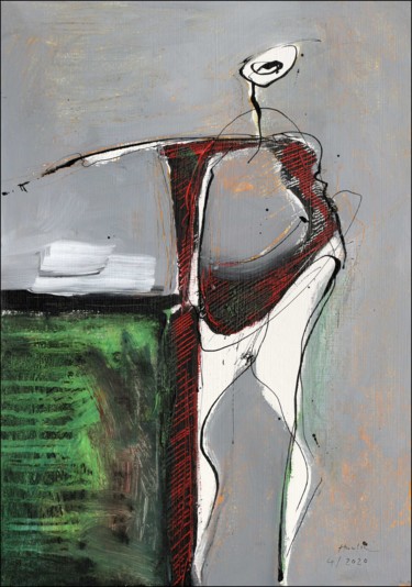 At the green table Painting titled "At the green table" by Jiri Havlik, Original Artwork, Acrylic