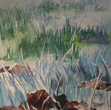 Collages titled "herbages printaniers" by Raymond Guibert, Original Artwork, Collages Mounted on Wood Panel