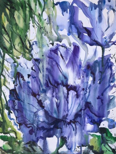 Spring irises Painting titled "Spring irises" by Elena Georgiadi, Original Artwork, Watercolor