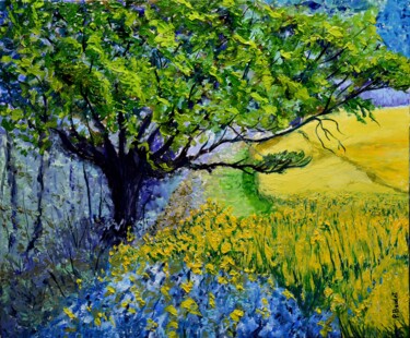 Peinture intitulée "A l'ombre des colza…" par Pascal Baudot, Œuvre d'art originale, Huile Monté sur Châssis en bois