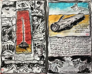 Dessin intitulée "Résurgence : lieux…" par T.Montana, Œuvre d'art originale, Encre