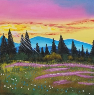 Peinture intitulée "Prés Fleuris" par Adrien C., Œuvre d'art originale, Acrylique