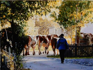 Peinture intitulée "Retour à l'étable (…" par Brigitte With, Œuvre d'art originale, Huile