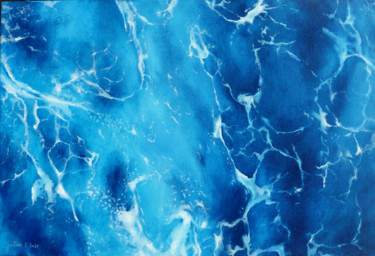 Océan marbré bleu turquoise et marine Painting titled "Océan marbré bleu t…" by Philippe Juttens, Original Artwork, Oil