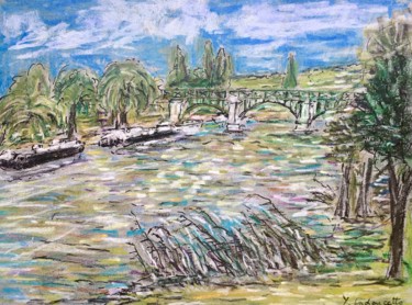 Desenho intitulada "Le pont métallique…" por Bobdiyann, Obras de arte originais, Pastel