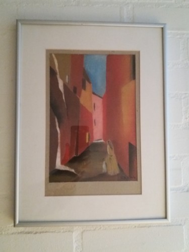 Desenho intitulada "Straatbeeld" por G.Bill, Obras de arte originais, Pastel