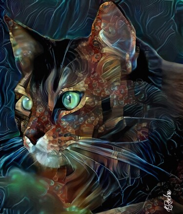 Zarkoff, cat - Mix media on panel - 70 x 60 cm - OOAK