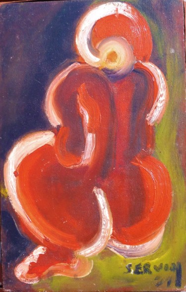 Peinture intitulée "Nu assis de dos" par Servin, Œuvre d'art originale, Huile