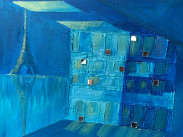 绘画 标题为“Blues in Paris” 由Wilcox, 原创艺术品, 油 安装在木质担架架上