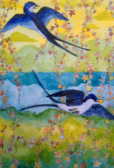 Peinture intitulée "La perle d’or" par Victoria, Œuvre d'art originale, Aquarelle