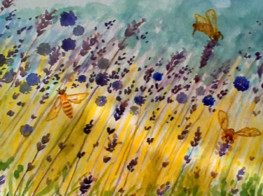 Peinture intitulée "Abeilles dans la la…" par Victoria, Œuvre d'art originale, Aquarelle
