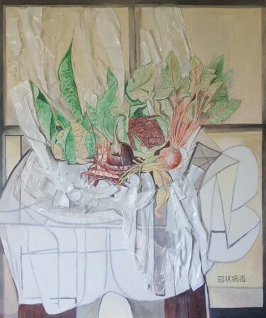 拼贴 标题为“still life  with pl…” 由Cartasso, 原创艺术品, 丙烯