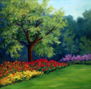 Painting titled "Springtime" by Vicki Van Vynckt, Original Artwork, Oil Mounted on Other rigid panel