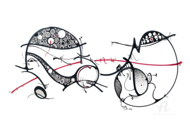 Dibujo titulada "la ligne rouge" por Goodÿ, Obra de arte original, Rotulador