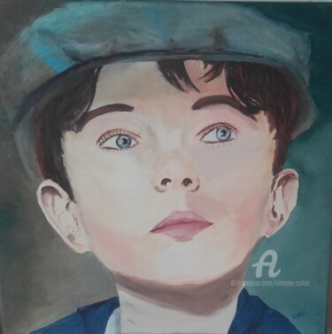 Peinture intitulée "portrait gamin" par Simone Collet, Œuvre d'art originale, Huile Monté sur Châssis en bois