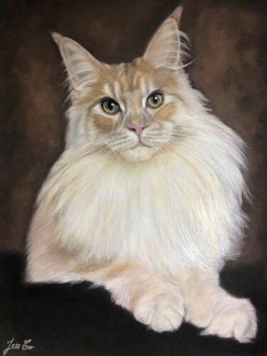 Dessin intitulée "Lion le Maine Coon" par Jess.C.Art, Œuvre d'art originale, Pastel