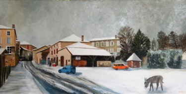 Painting titled "Cherves-Chatelars" by Evelyne Deuil, Original Artwork, Oil Mounted on Wood Stretcher frame