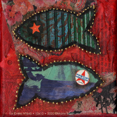 Painting titled "LA CRIÉE N°645" by Marie Bazin, Original Artwork, Collages Mounted on Wood Stretcher frame
