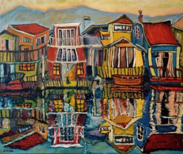 Sausalito (California) Peinture intitulée "Sausalito (Californ…" par Albina Urbanek, Œuvre d'art originale, Huile