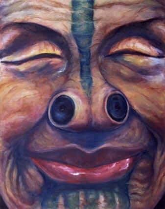 Peinture intitulée "Smiling Old Woman" par Joe Johnson, Œuvre d'art originale