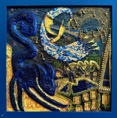 Painting titled "La Nuit" by Edie Tempier, Original Artwork, Acrylic Mounted on Wood Stretcher frame