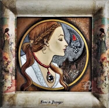 Dame de Pérouges, tableau en cuir repoussé Painting titled "Dame de Pérouges, t…" by Margaery, Original Artwork, Leather