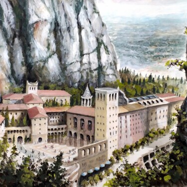 Montserrat Painting titled "Montserrat" by Stjepan Lezaic (Pepi), Original Artwork, Watercolor