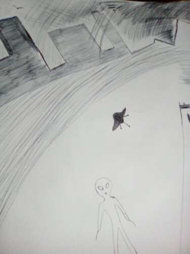 Drawing titled "Caos en la ciudad 2" by Maria De Los Ángeles Posadas (Cati), Original Artwork, Ballpoint pen