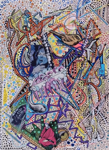 Collages intitulée "zen attitude" par Girerd Christophe, Œuvre d'art originale, Collages