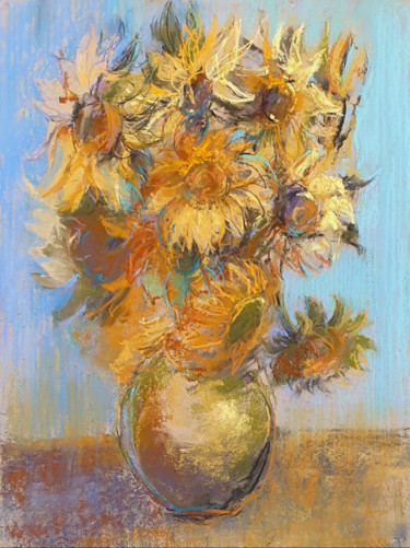 Sunflowers in a vase. Inspired by Van Gogh 绘画 标题为“Sunflowers in a vas…” 由Elena Genkin, 原创艺术品, 粉彩