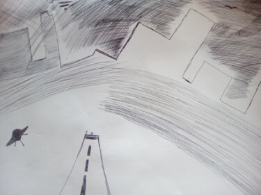 Drawing titled "La ciudad en peligr…" by Maria De Los Ángeles Posadas (Cati), Original Artwork, Ballpoint pen
