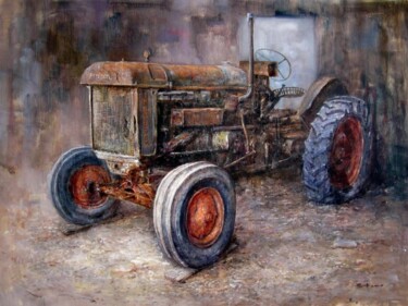 Pintura intitulada "Old Tractor 002" por Field Lynn, Obras de arte originais, Óleo