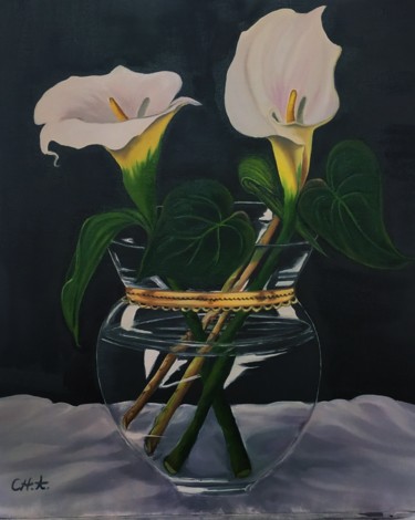 绘画 标题为“Bodegón floral” 由María Rosario Aladro Loza, 原创艺术品, 油 安装在木板上